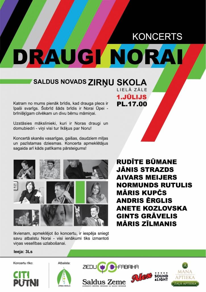 Liepājas mūziķi piedalīsies labdarības koncertā "Draugi Norai"