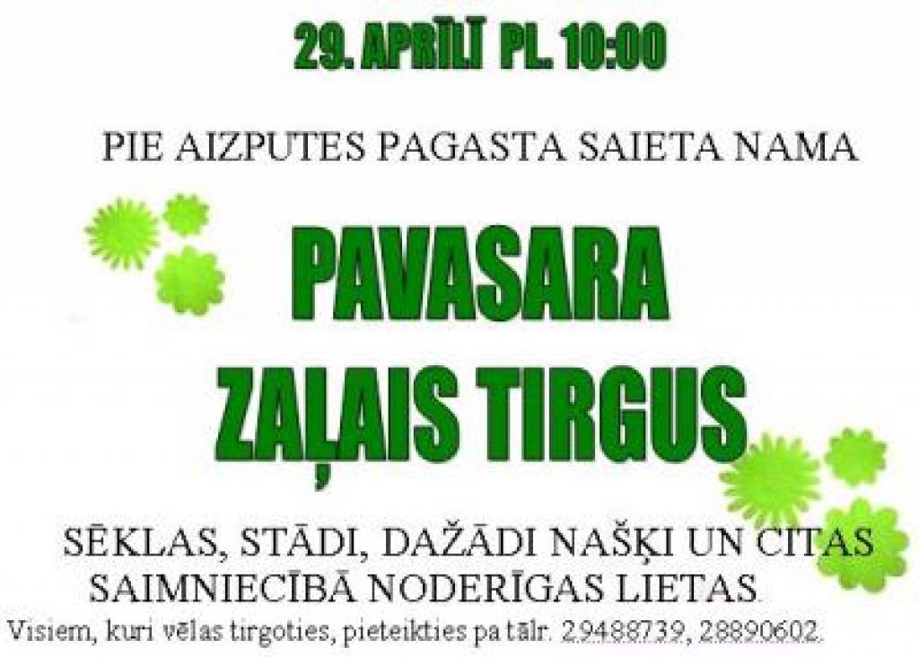 Aizputes pagastā būs Pavasara zaļais tirgus