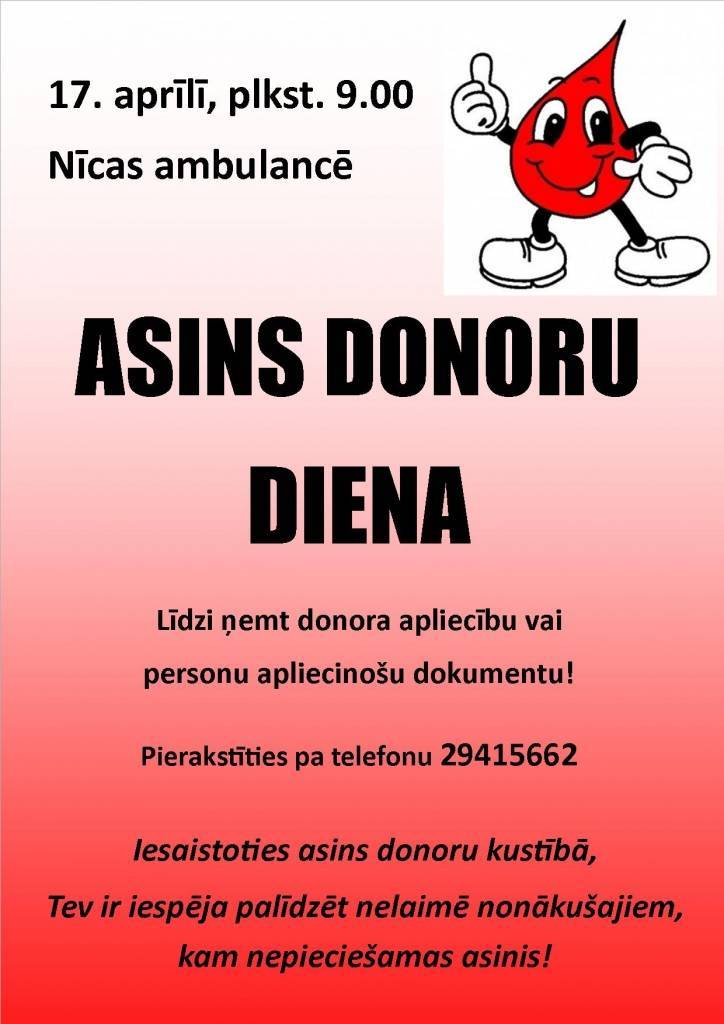 Nīcā būs asins donoru diena