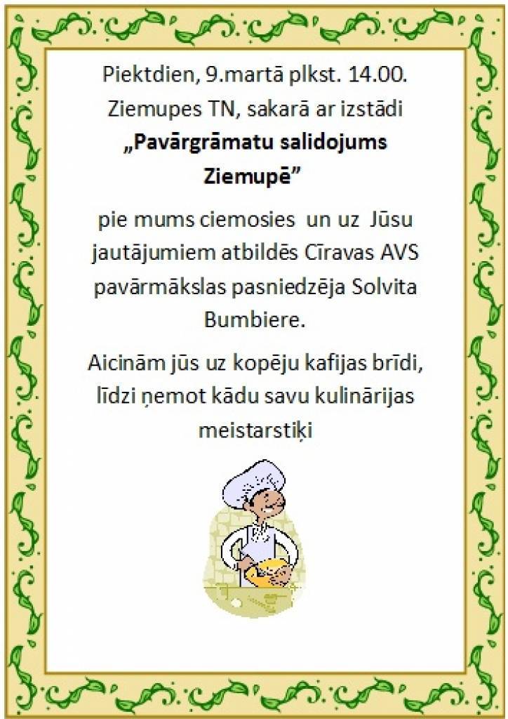 Ziemupē diskutēs par pavārmākslu