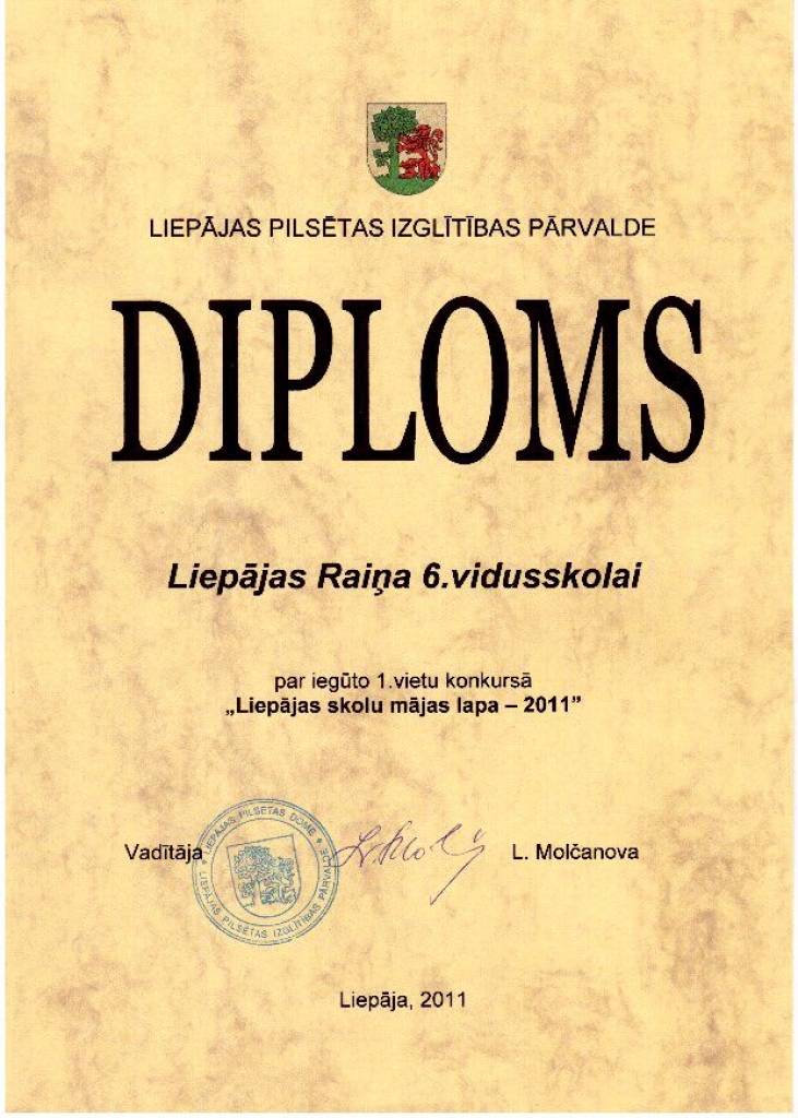 Liepājas Raiņa 6. vidusskolas mājaslapa atzīta par labāko starp pilsētas skolām