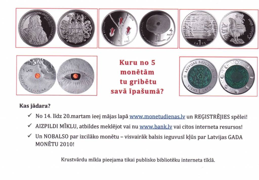 Noskaidros "Latvijas Gada monētu 2010"