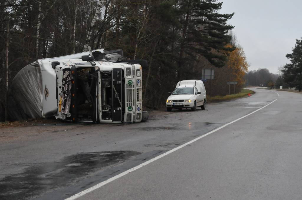 FOTO: Mēģinoties izvairīties no sadursmes ar meža dzīvnieku, iebrauc grāvī