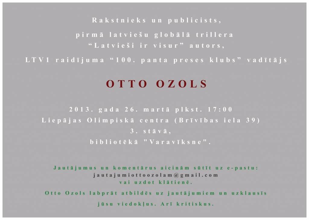 Liepājā viesosies Otto Ozols