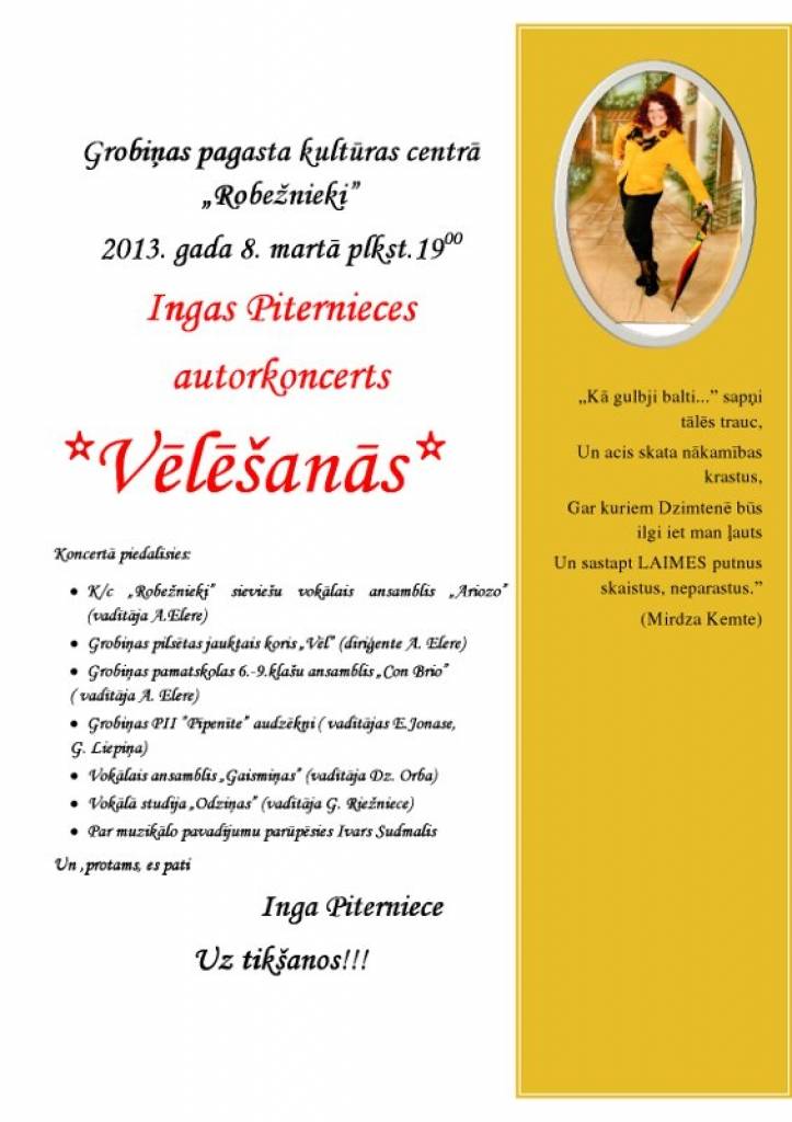 "Robežniekos" notiks Ingas Piternieces autorvakars "Vēlēšanās"