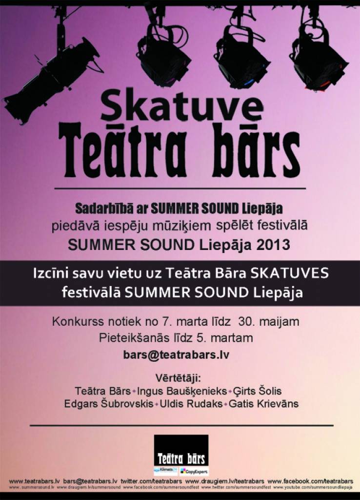 Sāksies cīņa par iespēju uzstāties "Summer Sound" skatuvē "Teātra bārs"