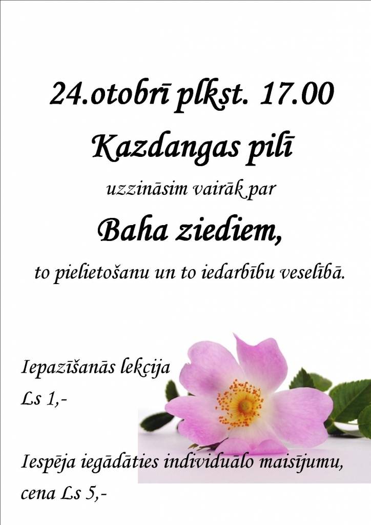 Kazdangā varēs uzzināt vairāk par Baha ziediem