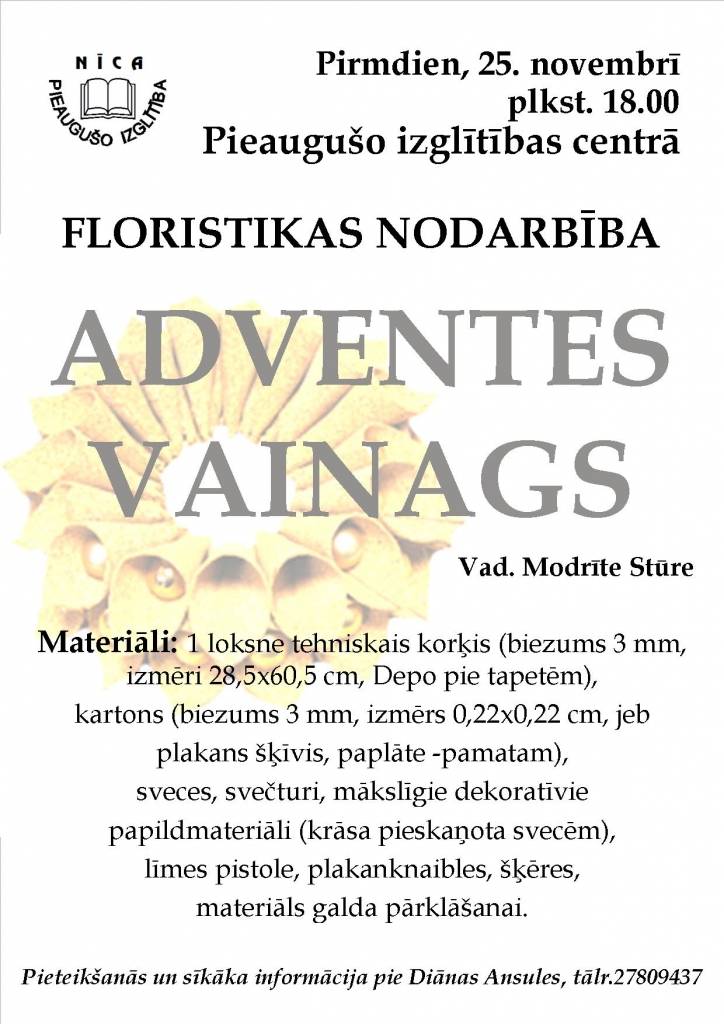 Nīcā mācīs veidot Adventes vainagu