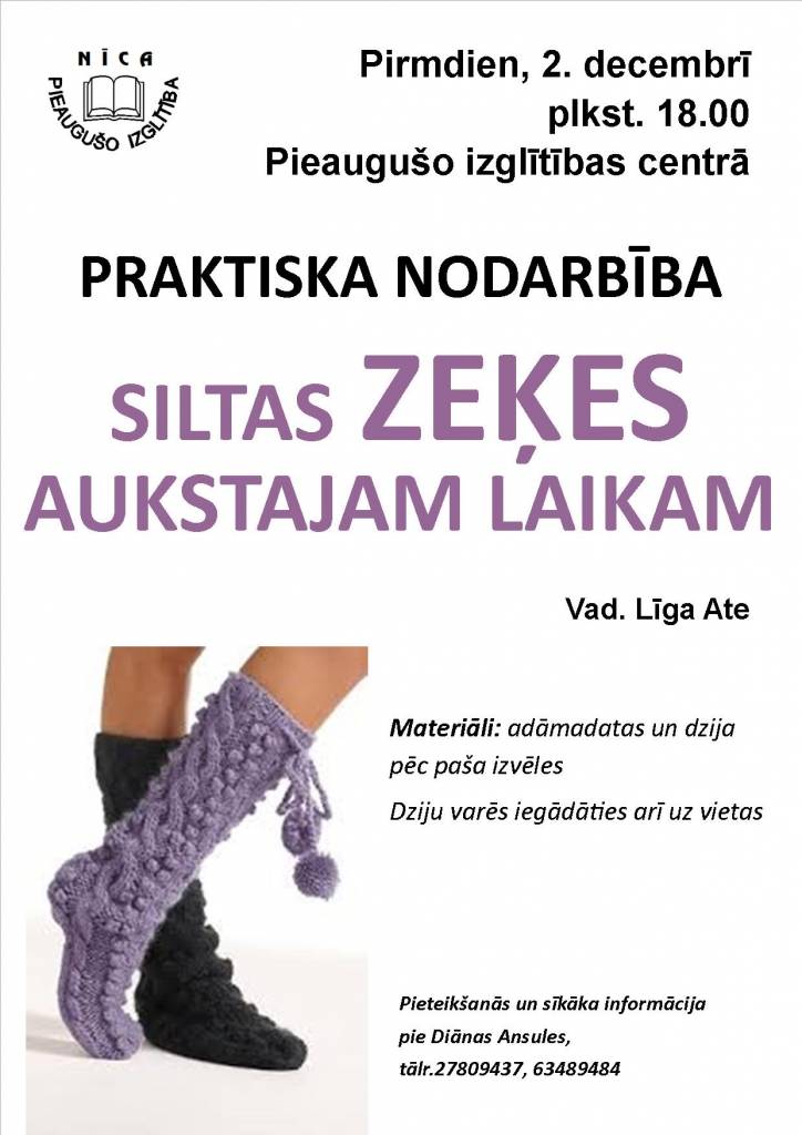 Nīcā notiks praktiska nodarbība "Siltas zeķes aukstajam laikam"