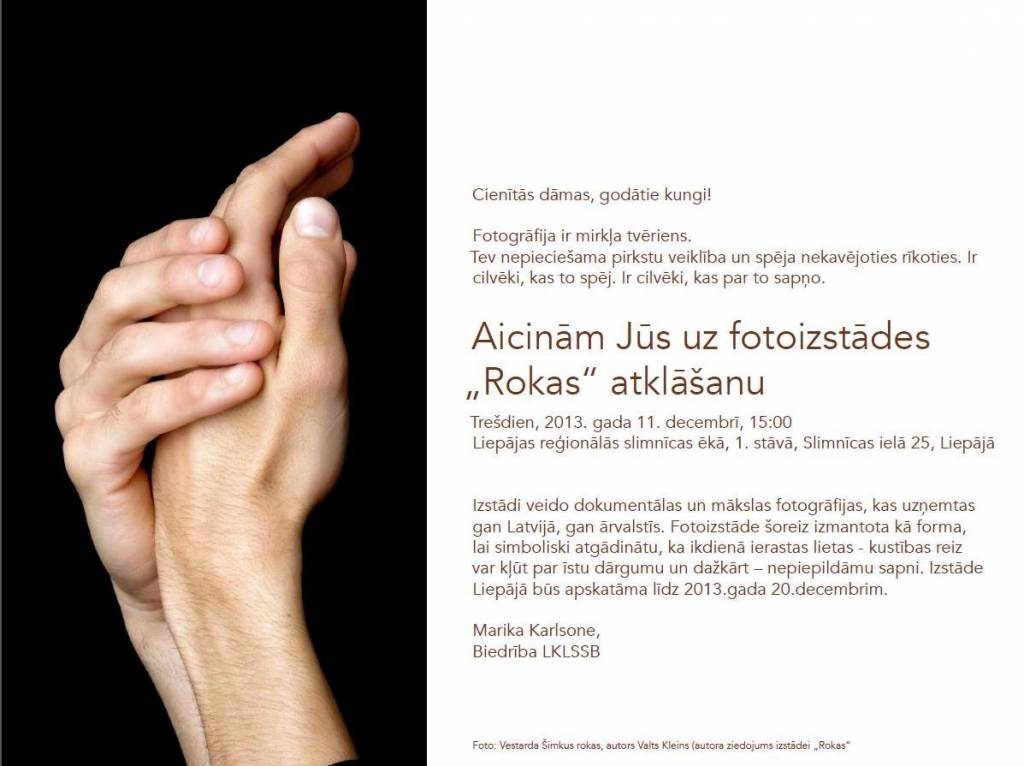 Liepājas Reģionālajā slimnīcā atklās fotoizstādi "Rokas"