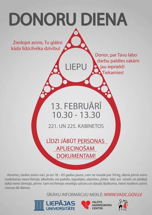 Liepājas Universitātē aicina ziedot asinis