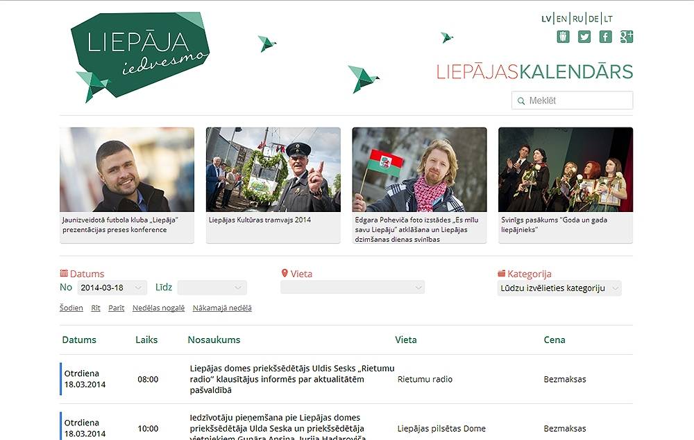 Par notikumiem Liepājā turpmāk varēs uzzināt jaunā kalendārā