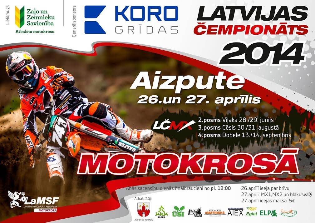 Aizputē divu dienu garumā atklās Latvijas čempionātu motokrosā