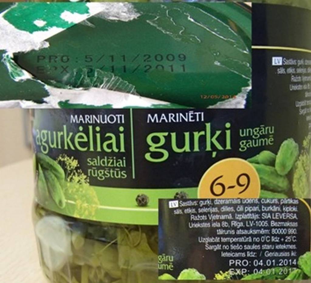 Konstatē, ka lielveikalos tiek tirgoti marinēti gurķi ar derīguma termiņa beigām 2011.gadā