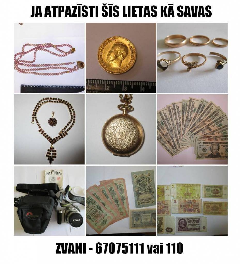 Policija meklē pie zagļa atrastu lietu īpašniekus
