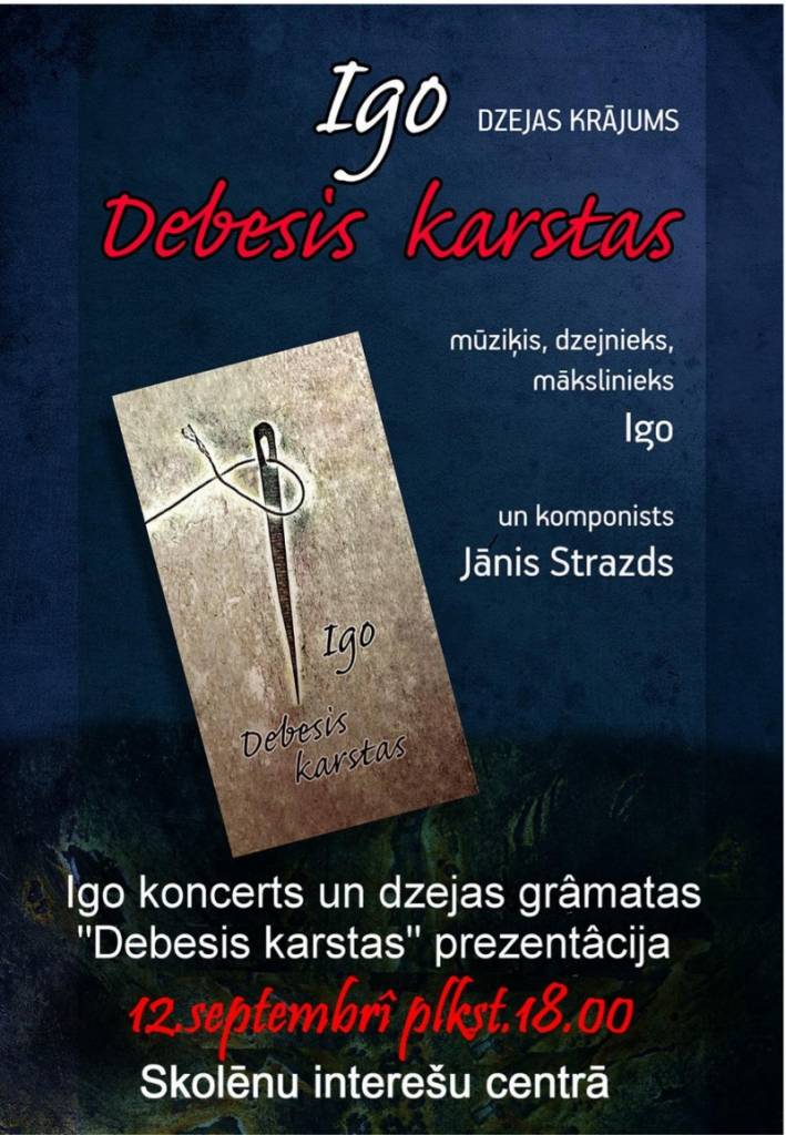 Grobiņā notiks Igo koncerts un dzejas grāmatas "Debesis karstas" prezentācija