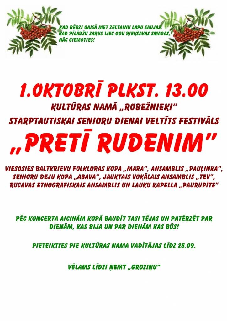 Grobiņā notiks pasākums senioriem "Pretī rudenim"