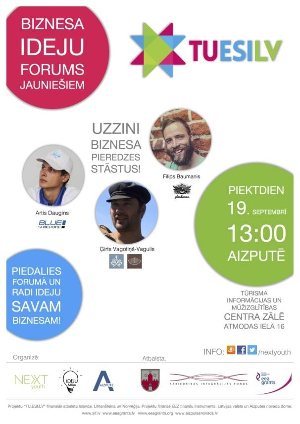 Aizputē notiks "TUESILV" biznesa ideju forums Kurzemes jauniešiem