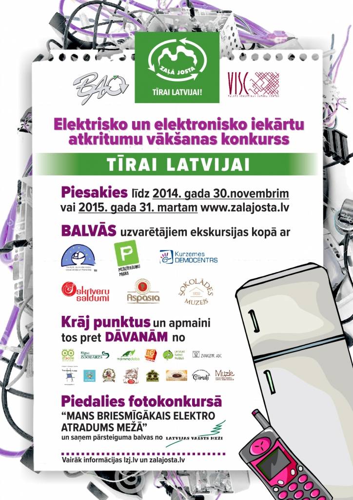 "Zaļā josta" uzsāk Vislatvijas elektroiekārtu atkritumu vākšanas konkursu izglītības iestādēs