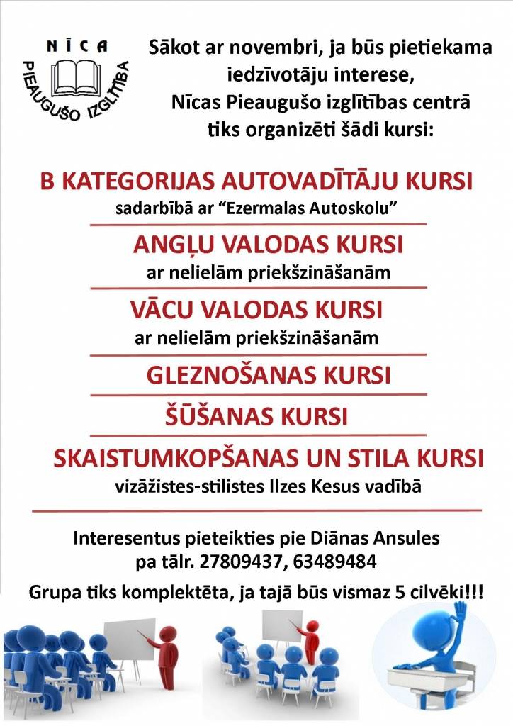 Nīcā aicina pieteikties dažāda veida kursiem
