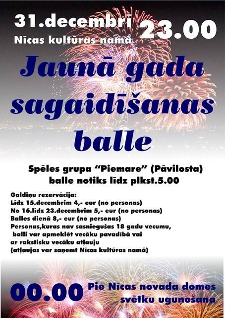 Nīcā un Otaņķos aicina uz ballēm un svētku uguņošanu