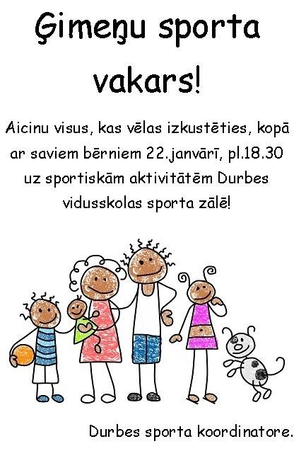 Durbē notiks Ģimeņu sporta vakars