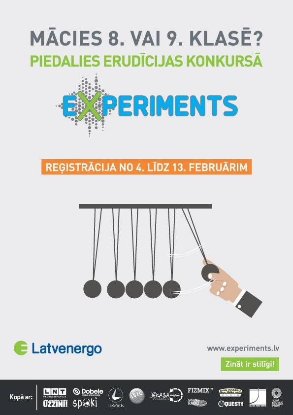 Aicina pieteikties erudīcijas konkursam "eXperiments"
