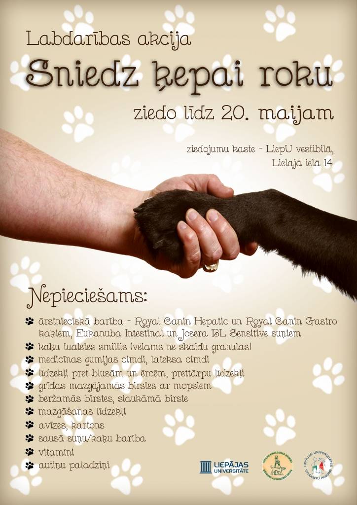 Studenti aicina iesaistīties labdarības akcijā "Sniedz ķepai roku"