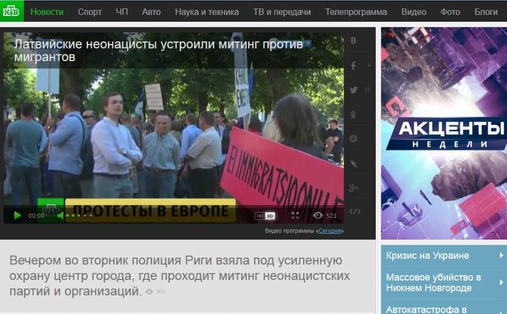 Krievijas medijos plašas interpretācijas par piketu pret bēgļiem; Rietumos - lakoniskas ziņas