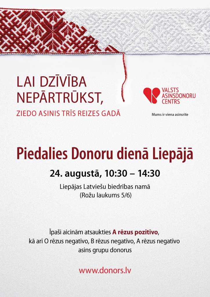 Liepājā aicina ziedot asinis