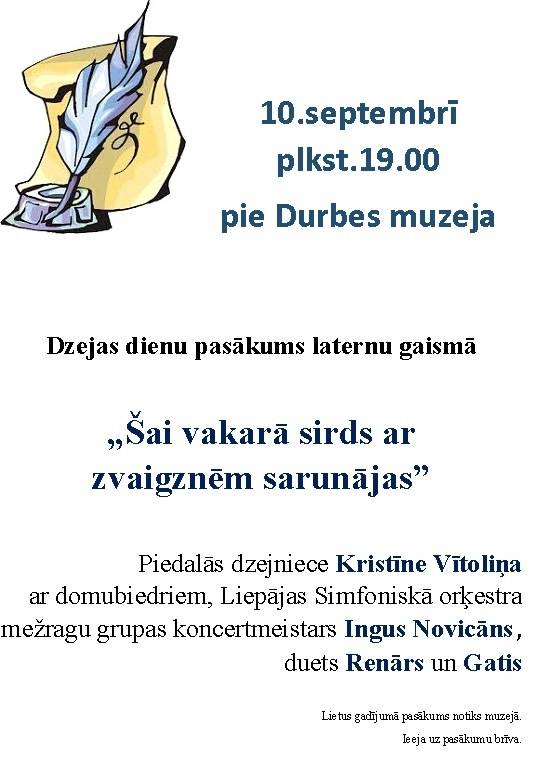 Pie Durbes muzeja notiks Dzejas dienu pasākums