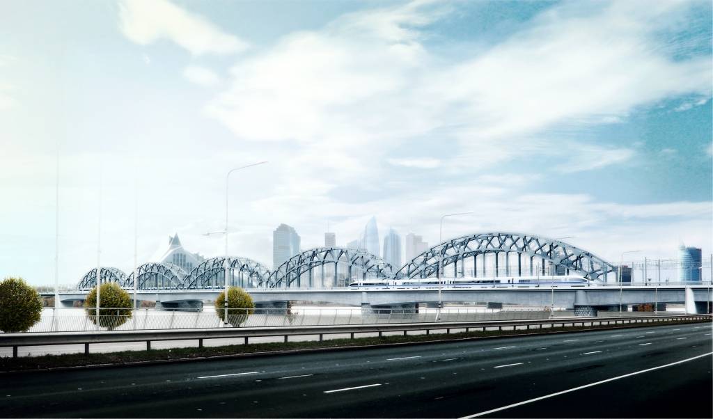 FOTO: Rail Baltica projektā plānots būvēt jaunu tiltu pār Daugavu blakus dzelzceļa tiltam