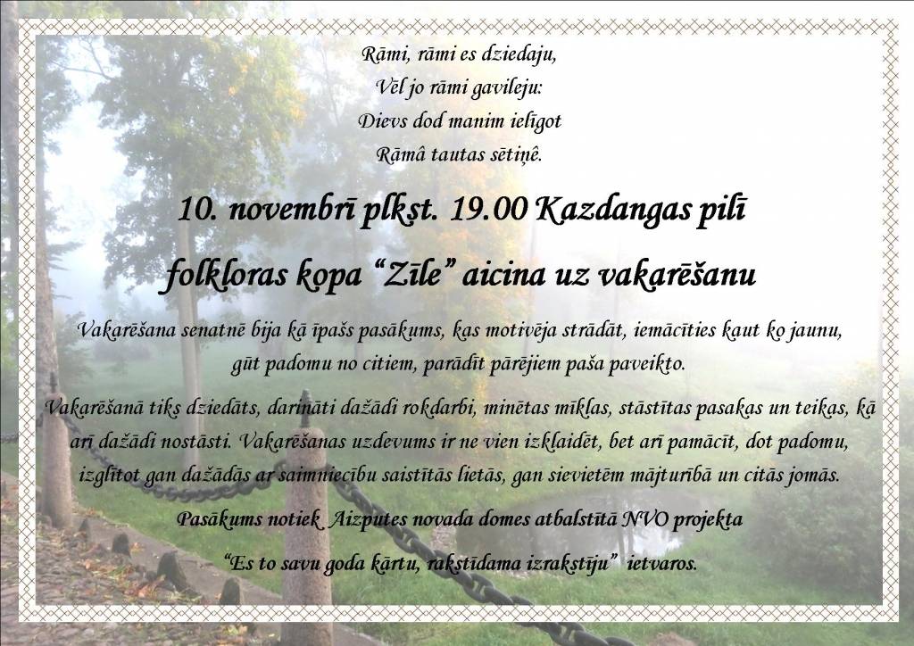 Vakarēšana kopā ar folkloras kopu "Zīle"