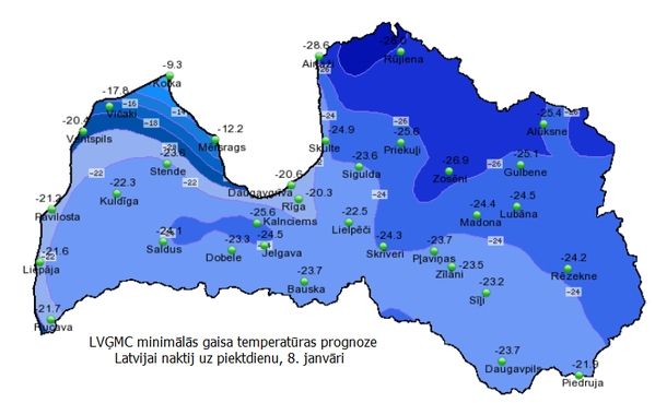 Naktī uz piektdienu sals Latvijā vēl vairāk pastiprināsies, jaunnedēļ iespējams stiprs sniegs un putenis