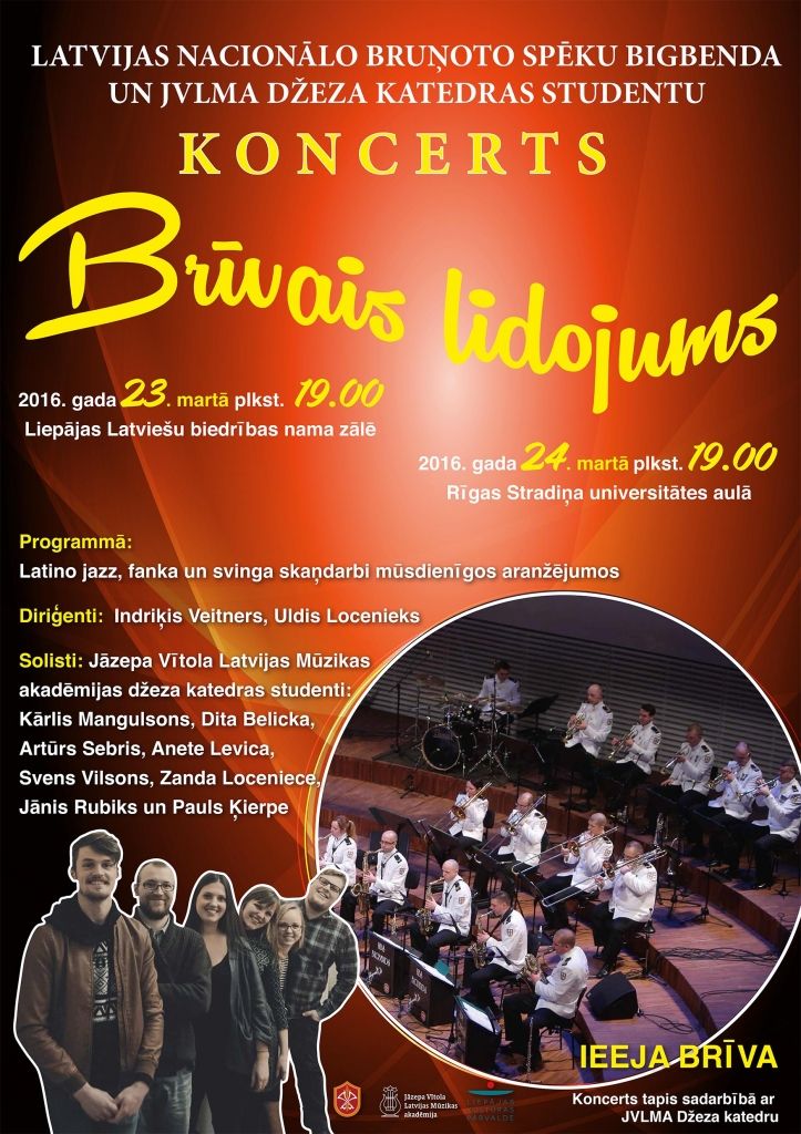 Ar koncertprogrammu "Brīvais lidojums" Liepājā uzstāsies Nacionālo bruņoto spēku bigbends