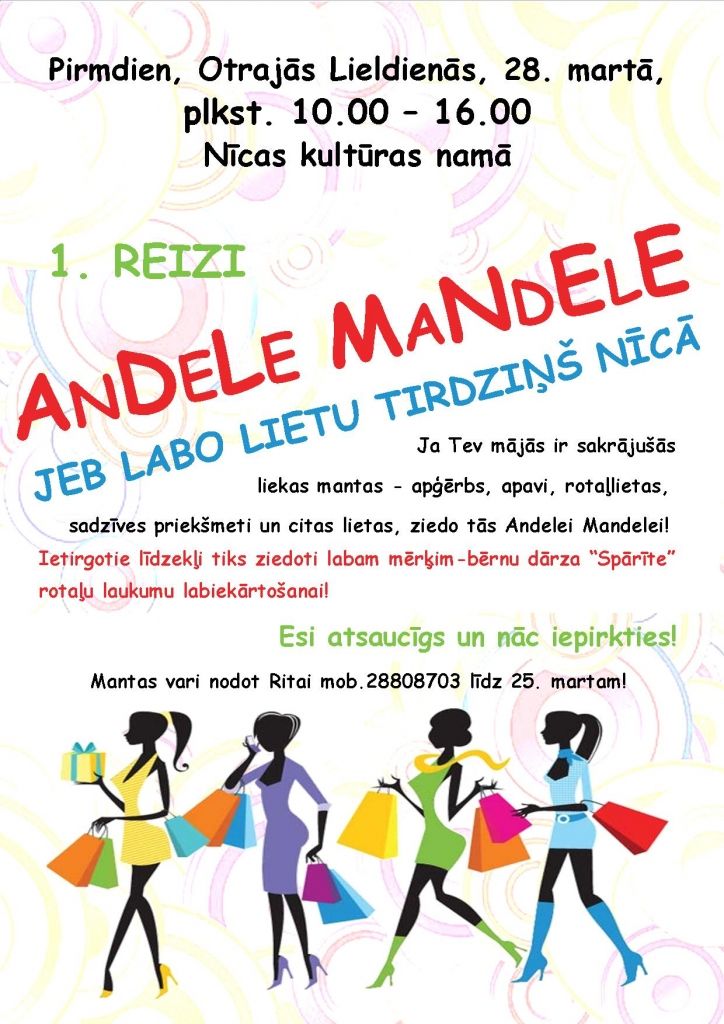 Nīcā labdarības pasākuma laikā būs tirdziņš Andele Mandele