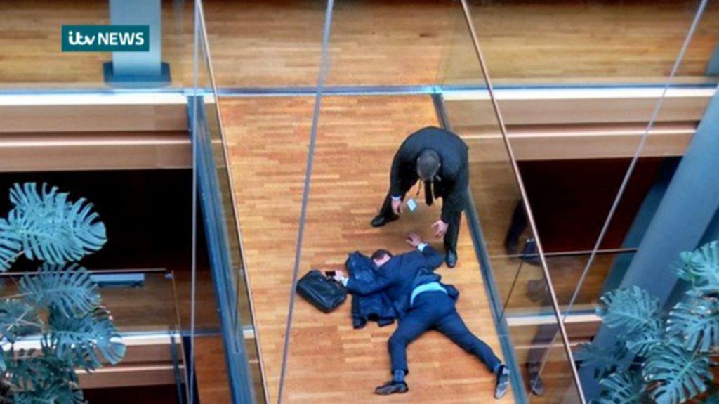 EP ēkā Strasbūrā sakaujas UKIP partijas biedri; Vulfs smagi cietis