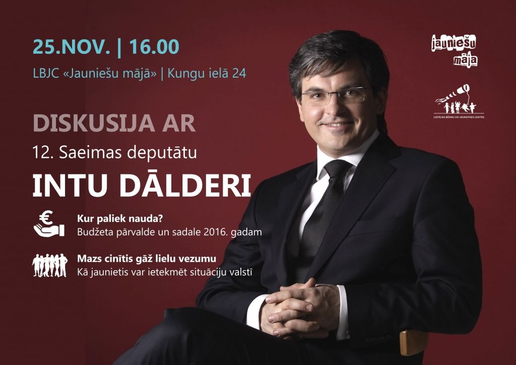 Jauniešus aicina satikties ar Saeimas deputātu Intu Dālderi