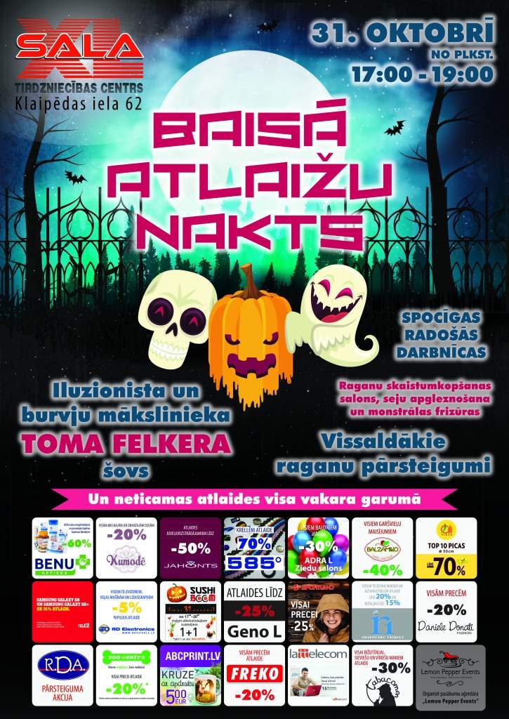 Tirdzniecības centrā ''XL Sala'' Helovīna vakaru svinēs ar iluzionista trikiem un raganām