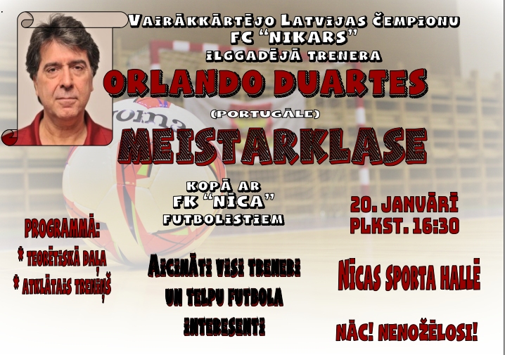 Nīcā ar futbolistiem strādās Orlando Duartes no Portugāles