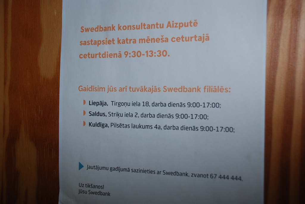 Aizputē klātienē vairs neapkalpo neviena banka