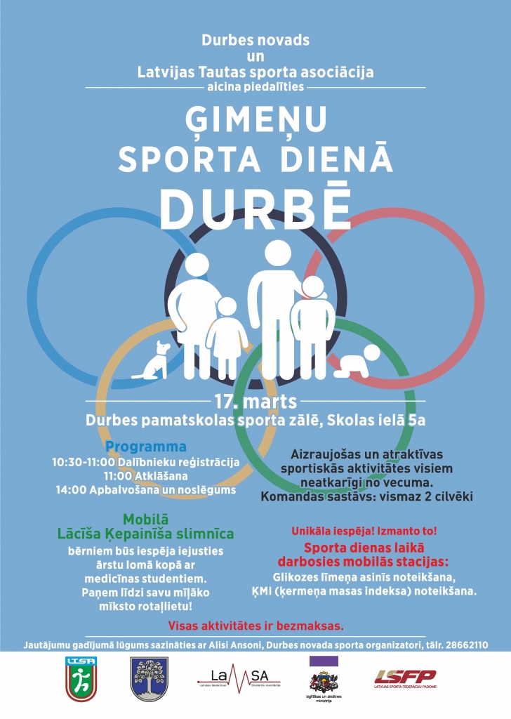 Durbē notiks Ģimeņu sporta diena