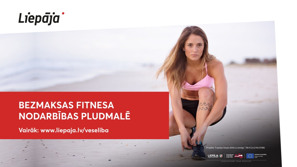Iespēja pievienoties bezmaksas fitnesa nodarbībām pludmalē