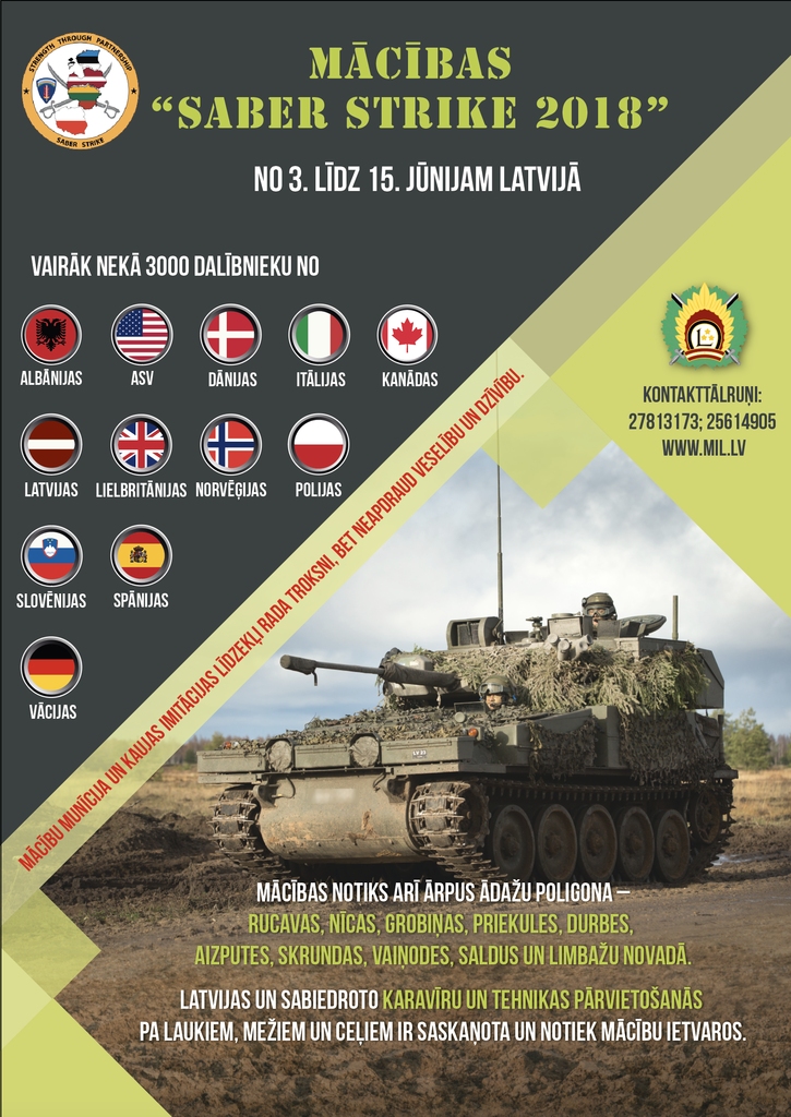 Latvijā sākas ikgadējās starptautiskās militārās mācības ''Saber Strike''        