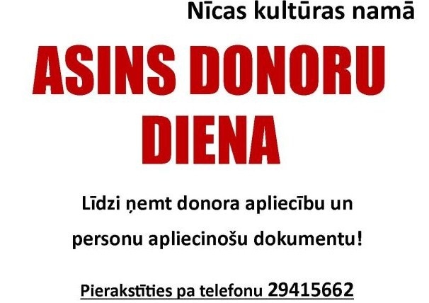 Nīcā būs Asins donoru diena