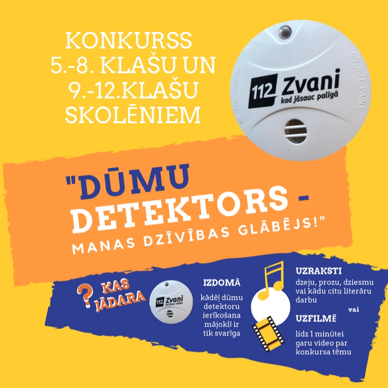 Vēl nedēļu skolēni var iesniegt darbus konkursā "Dūmu detektors – manas dzīvības glābējs!"
