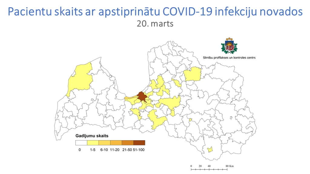 Kurzemē Covid-19 konstatēts Ventspils novadā; kopumā - 19 pašvaldībās