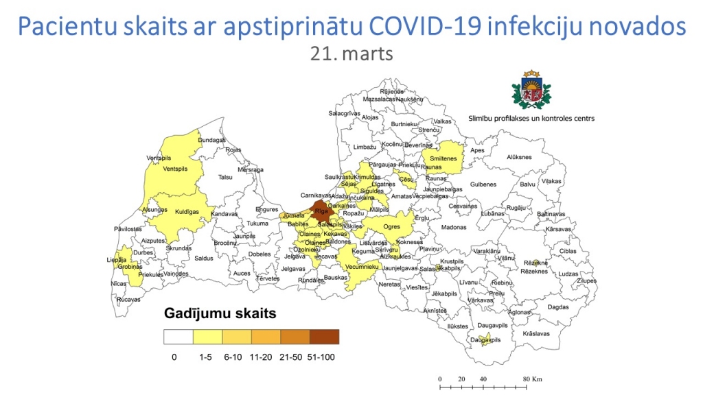 INFOGRAFIKA: Saslimšana ar Covid-19 vīrusu pirmo reizi tiek konstatēta arī Grobiņas novadā un Liepājā