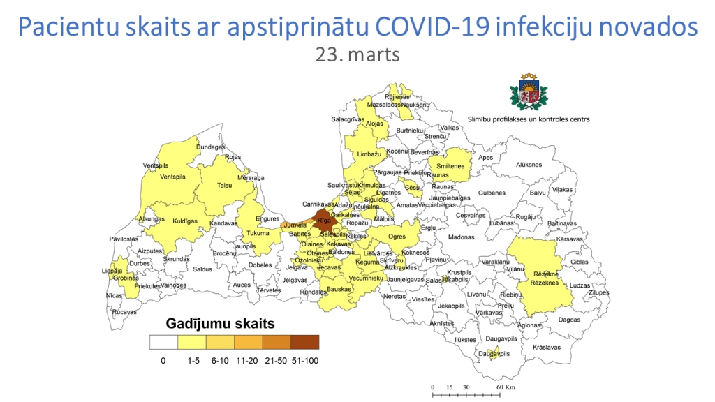 Covid-19 slimnieki reģistrēti vēl septiņās pašvaldībās; teju katrs trešais sasirgušais 30-39 gadus vecs