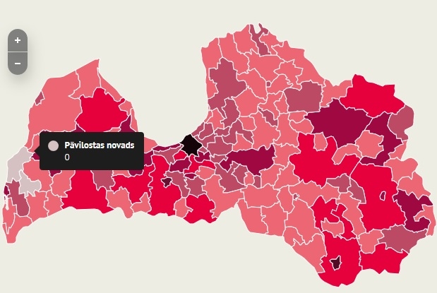 INFOGRAFIKA: Pāvilostas un Durbes novads vienīgie Latvijā bez Covid-19 saslimušajiem